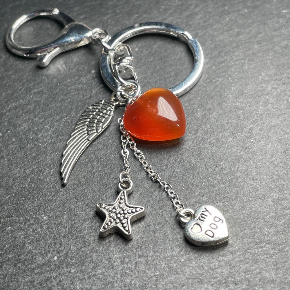 Carnelian Heart Keychain With Angel’s Wing Charm - Picture 12 of 12